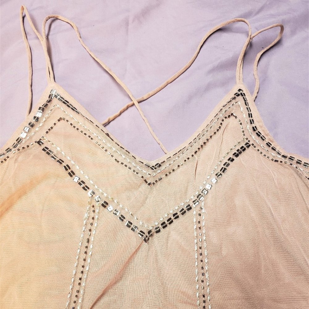 Pink Beaded Bead Mesh Camisoles - Picture 2 of 5